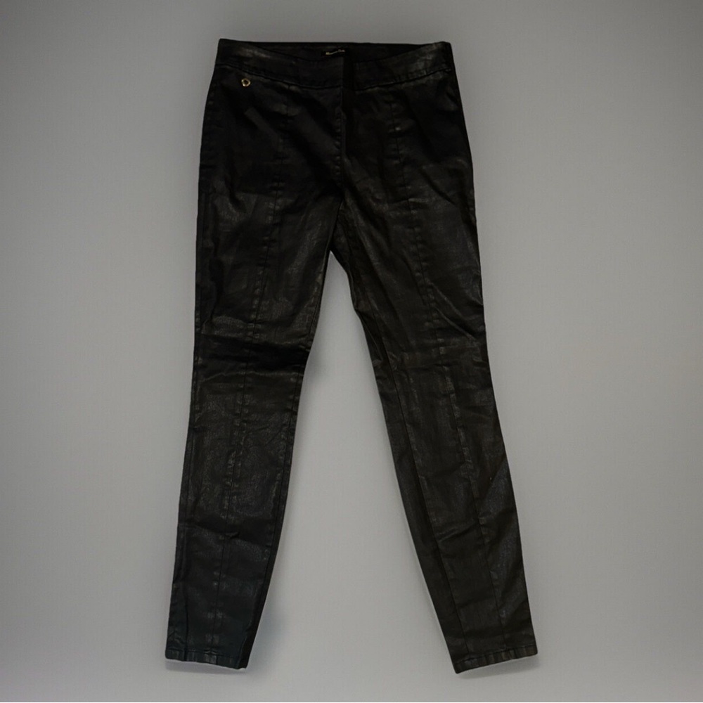 Massimo Dutti Womens Black Skinny Fit Coated Pants Made in Morocco Size 8